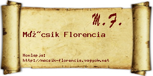 Mácsik Florencia névjegykártya